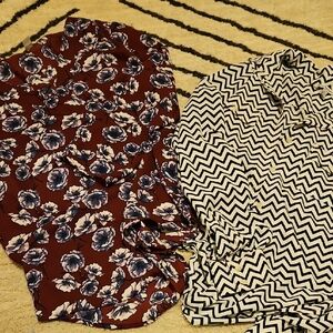 Floral Burgundy Blouse & Black-White Chevron Top - Two-Pack